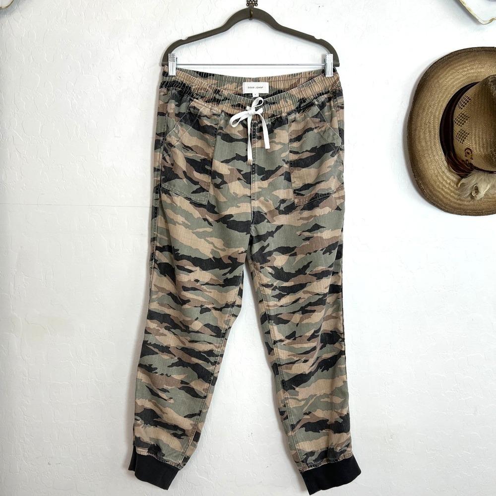 Dear John Camo Joggers 100% Tencel Drawstring Cargo Utility Pants Size Large L